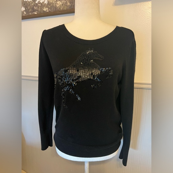 Halogen Sequined Horse Sweater / Black / Size: Small - Picture 3 of 8
